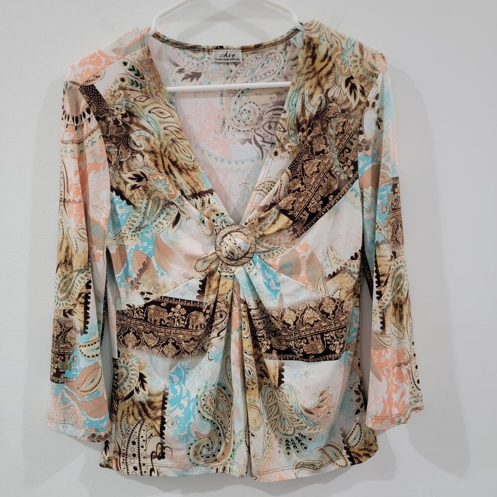 Vintage Y2K Womens Babydoll Top‎ Size Medium Patchwork Colorful Fairy